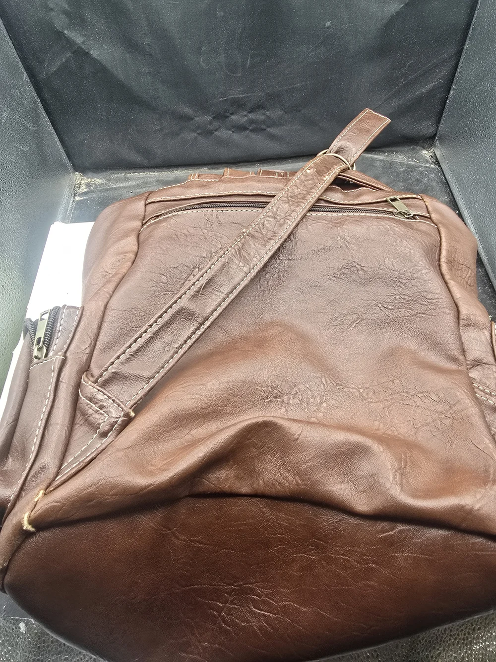 Classic Brown Faux-Leather Men's Backpack with Front Flap and Buckle